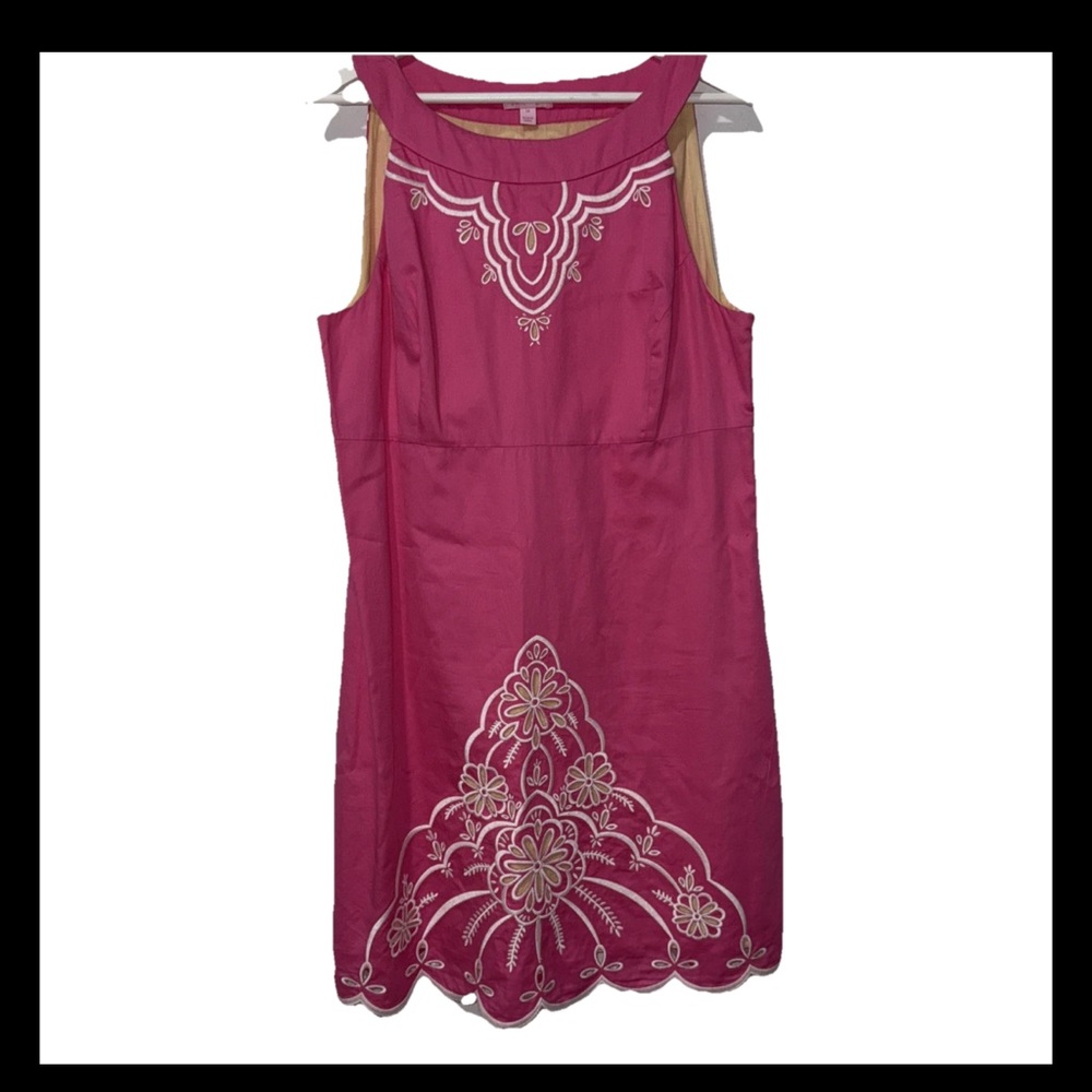 Lilly Pulitzer Pink Embroidered Sleeveless Jaqueline Dress EUC. Size 14